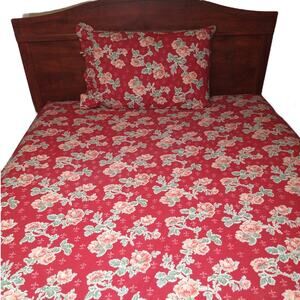 Vintage RALPH LAUREN Elena Red Floral Twin Sheet Set with Pillow Case